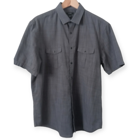 AFANI MEN SHORT SLEEVE BUTTON-DOWN SHIRT. SIZE L. COLOR GRAY - Picture 1 of 12